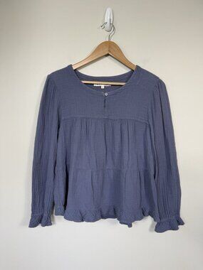 Xirena Gigi Cotton Gauze Tiered Blouse Purple Long Sleeve Medium Lightweight